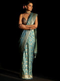 Dusty Sky Blue Banarasi Silk Blend Saree