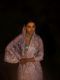 Lavender Floral Embroidered Net Saree