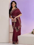 Maroon Stone Work Embelllished Silk Blend Saree
