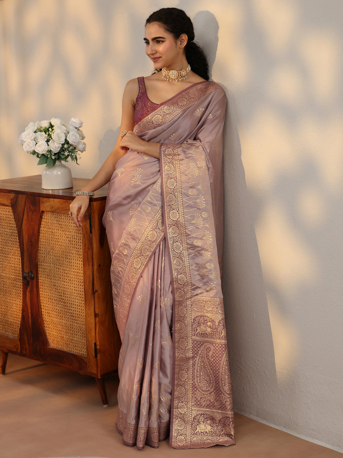 Mauve Banarasi Satin Saree