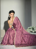 Mauve Embellished Silk Blend Saree