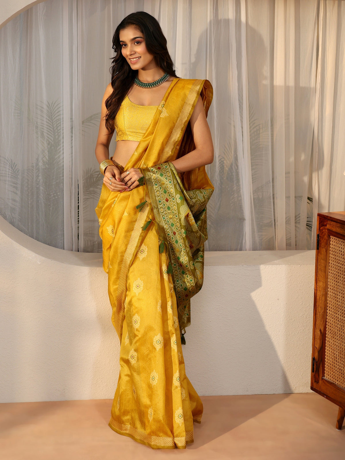 Mustard Woven Design Silk Blend Saree