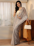 Off White Wavy Textured Tissue Saree