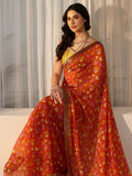 Orange Floral Printed Georgette Saree