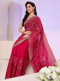 Rani Pink Floral Embroidered Georgette Saree