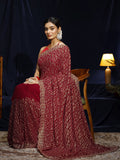 Red Floral Embroidered Georgette Saree