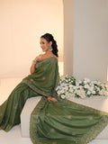 Sage Green Embroidered Silk Blend Saree