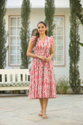 Printed V-Neck Fit and Flare Ethnic Dresses