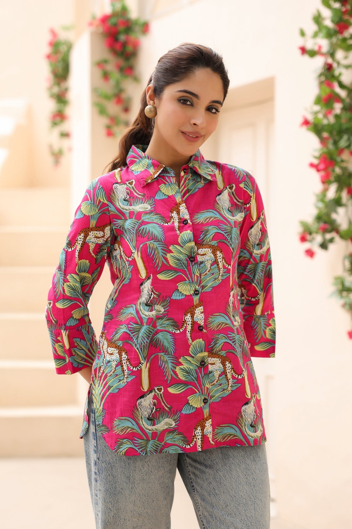 Women Animal Print Pure Cotton Top