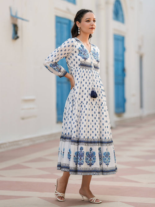 Ethnic Motifs Printed Cotton Fit & Flare Midi Dress