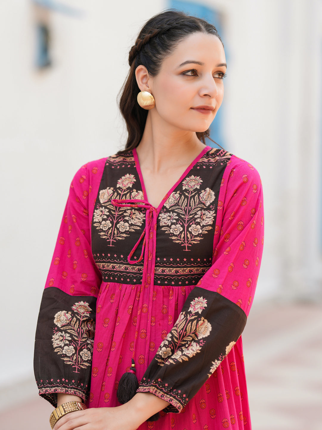 Ethnic Motifs Printed Cotton Fit & Flare Midi Dress