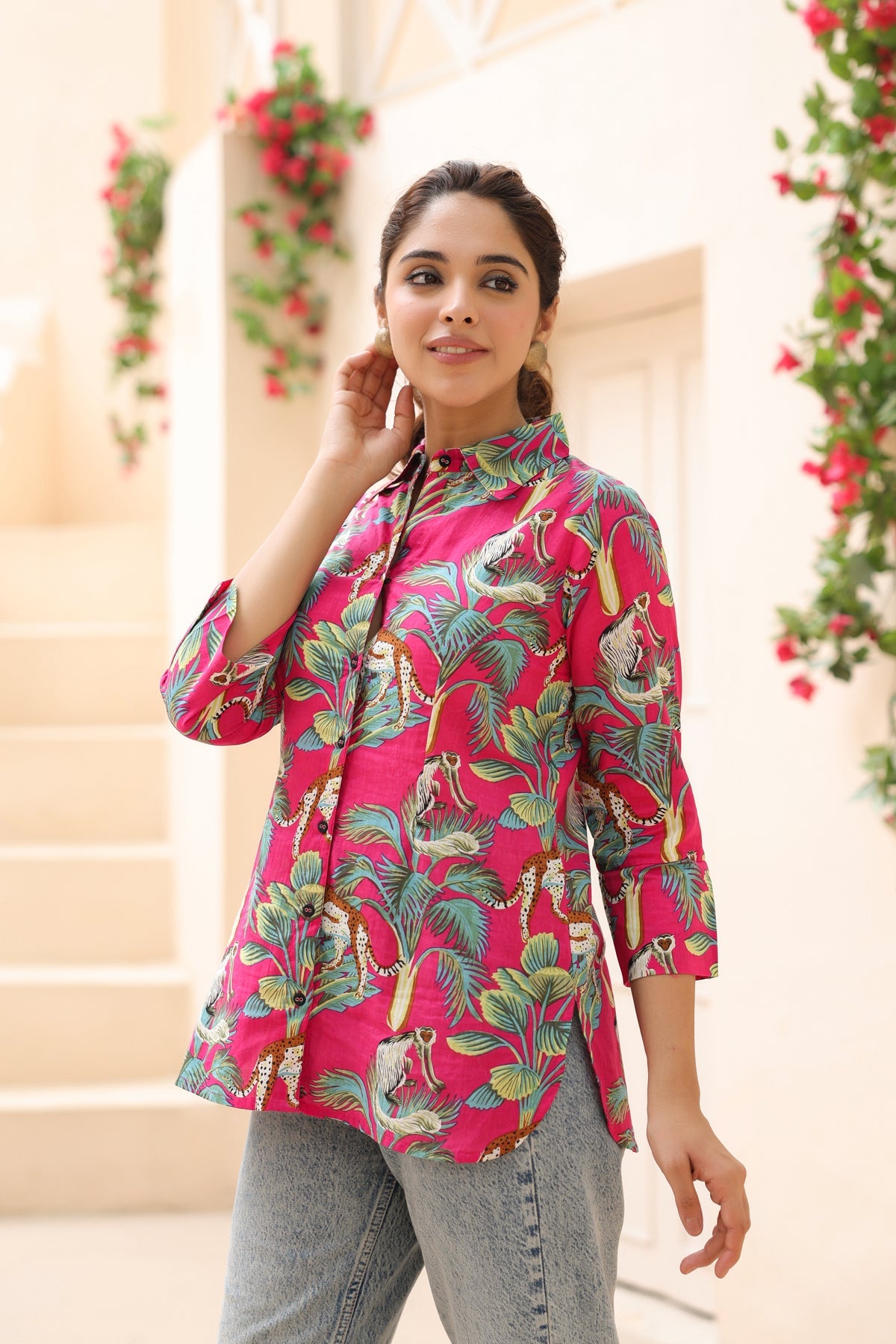 Women Animal Print Pure Cotton Top