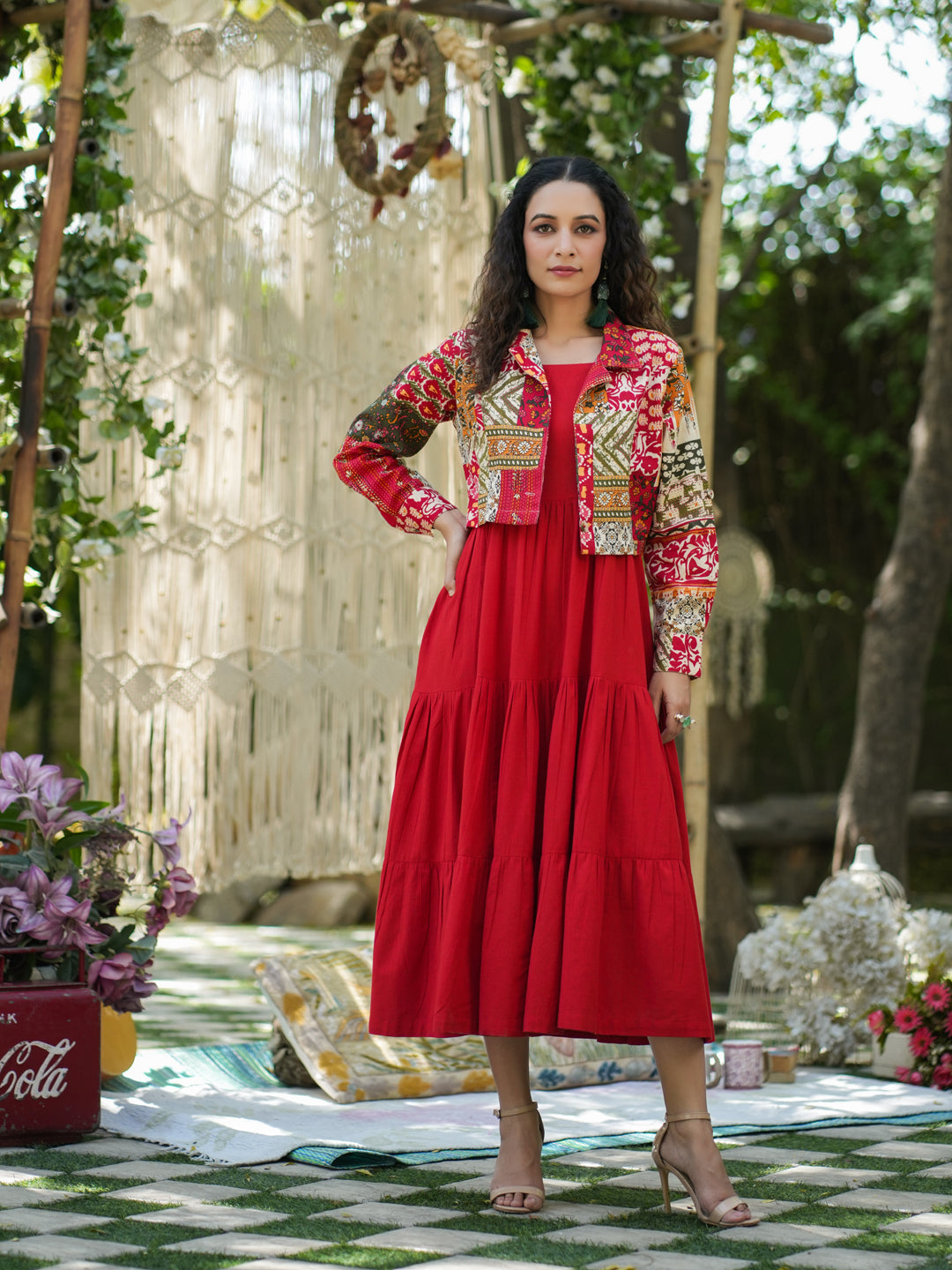 Pure Cotton Fit & Flare Midi Dress with Jacket