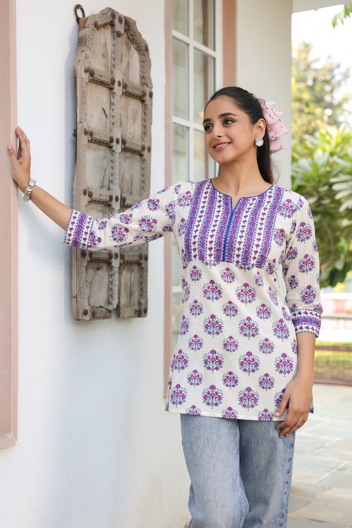 Ethnic Motifs Printed Round Neck Pure Cotton Top