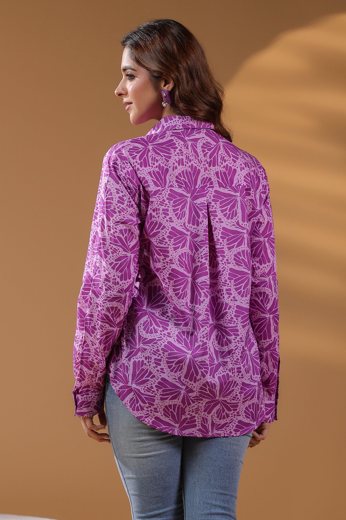 Women Cotton Printed Spread Collar Relaxed Fit Casual Shirt