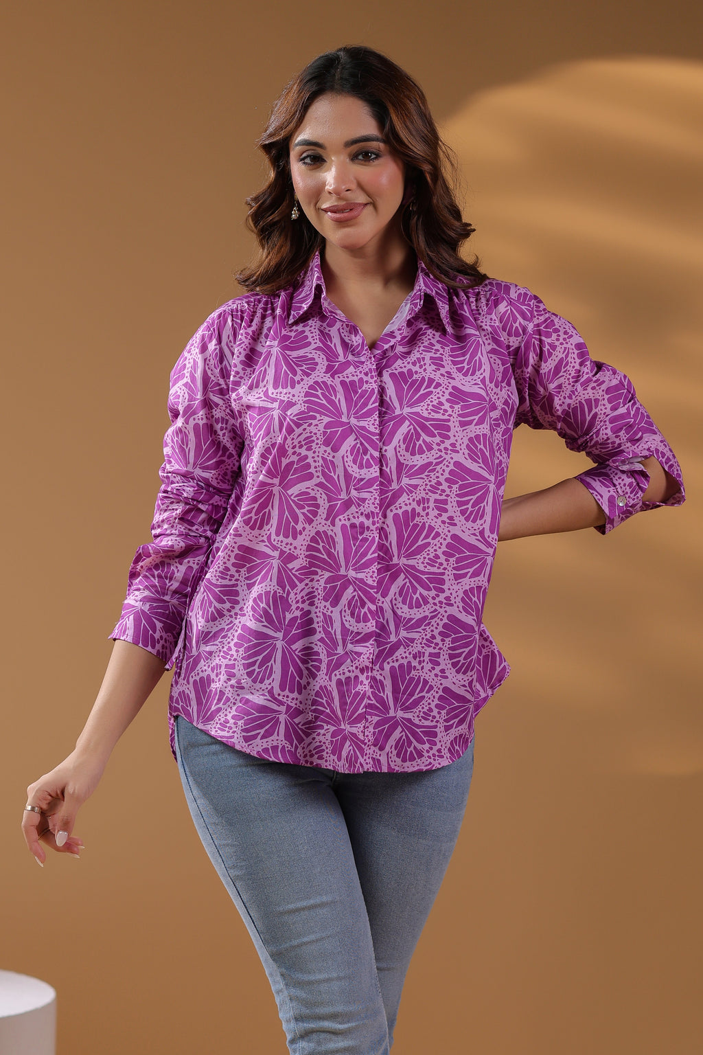 Women Cotton Printed Spread Collar Relaxed Fit Casual Shirt