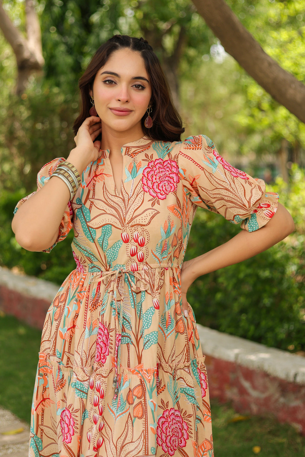 Women Floral Printed Puff Sleeve Fit & Flare Dress