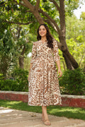Women Abstract Printed Pure Cotton Tiered Fit & Flare Midi Dress