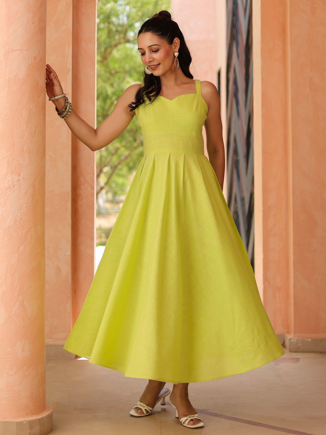 Women Solid Fit and Flare Pure Cotton Midi Dress
