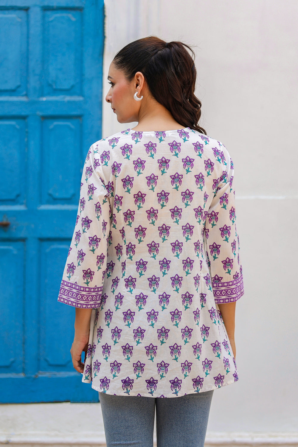 Women Floral Printed V-Neck A-Line Cotton Top