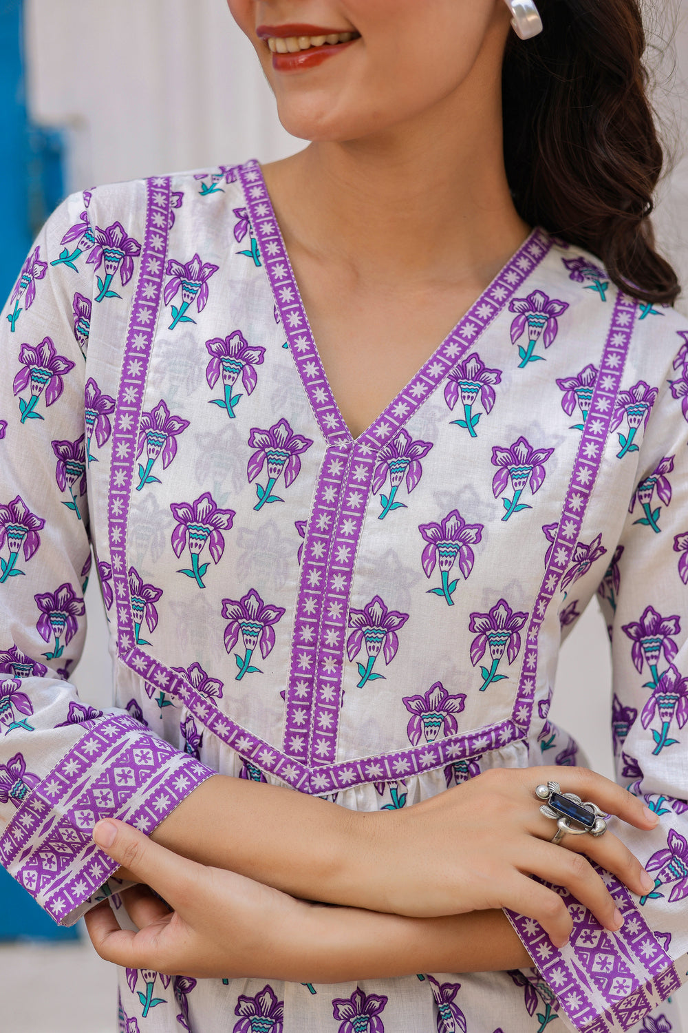 Women Floral Printed V-Neck A-Line Cotton Top