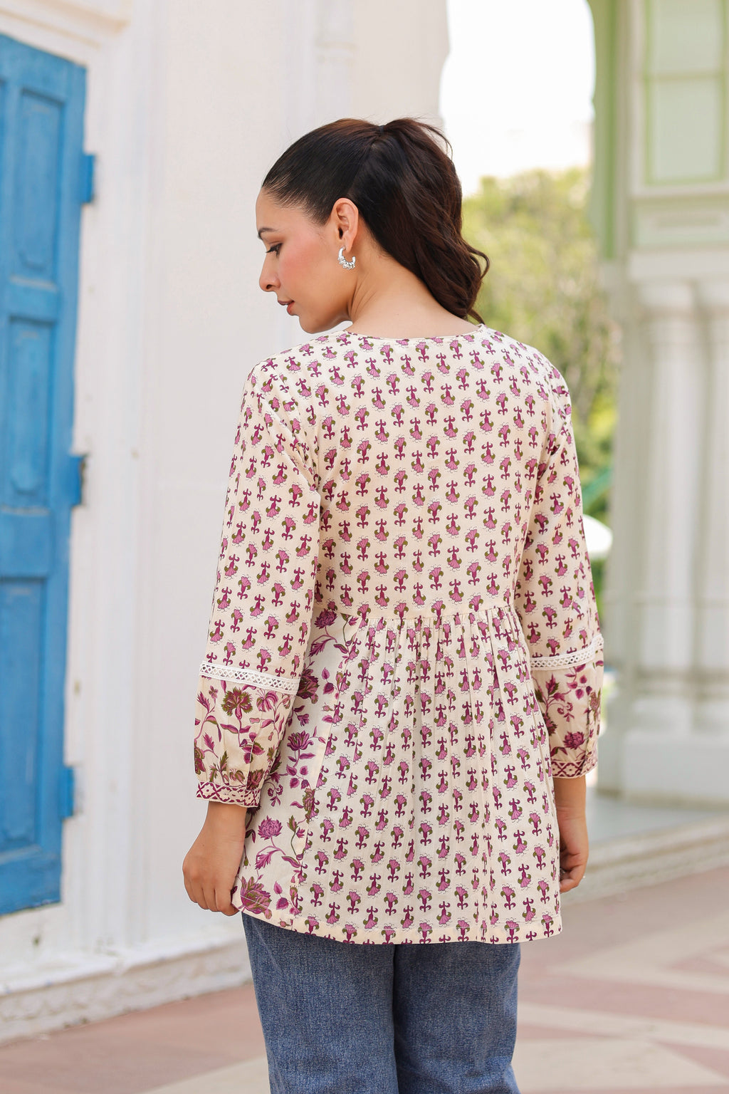 Women Floral Printed Cotton Peplum Top