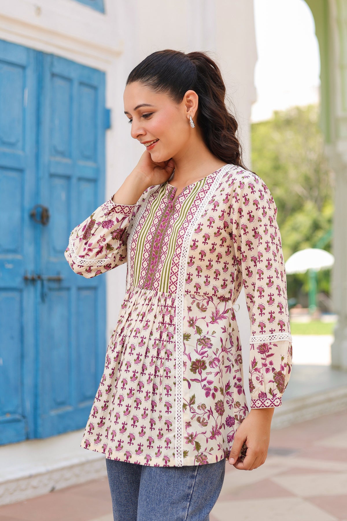 Women Floral Printed Cotton Peplum Top