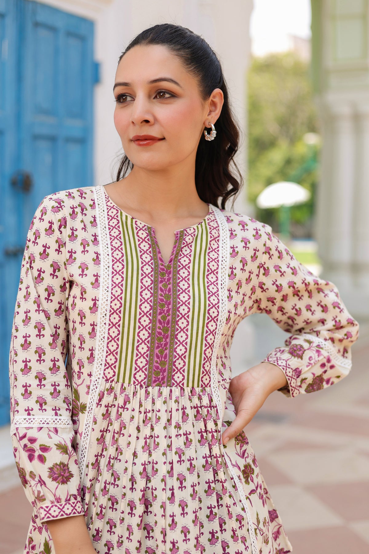 Women Floral Printed Cotton Peplum Top
