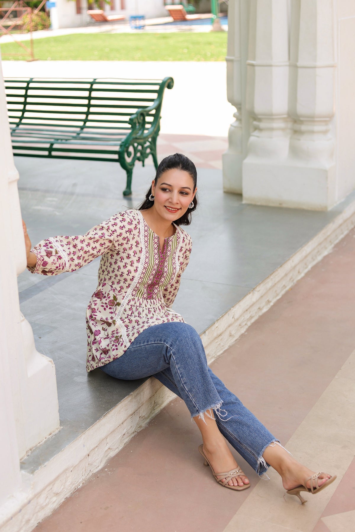 Women Floral Printed Cotton Peplum Top