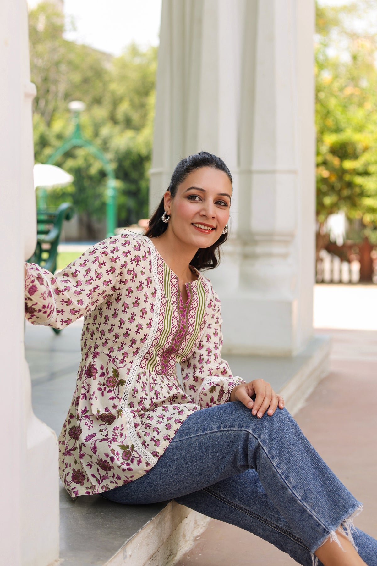 Women Floral Printed Cotton Peplum Top