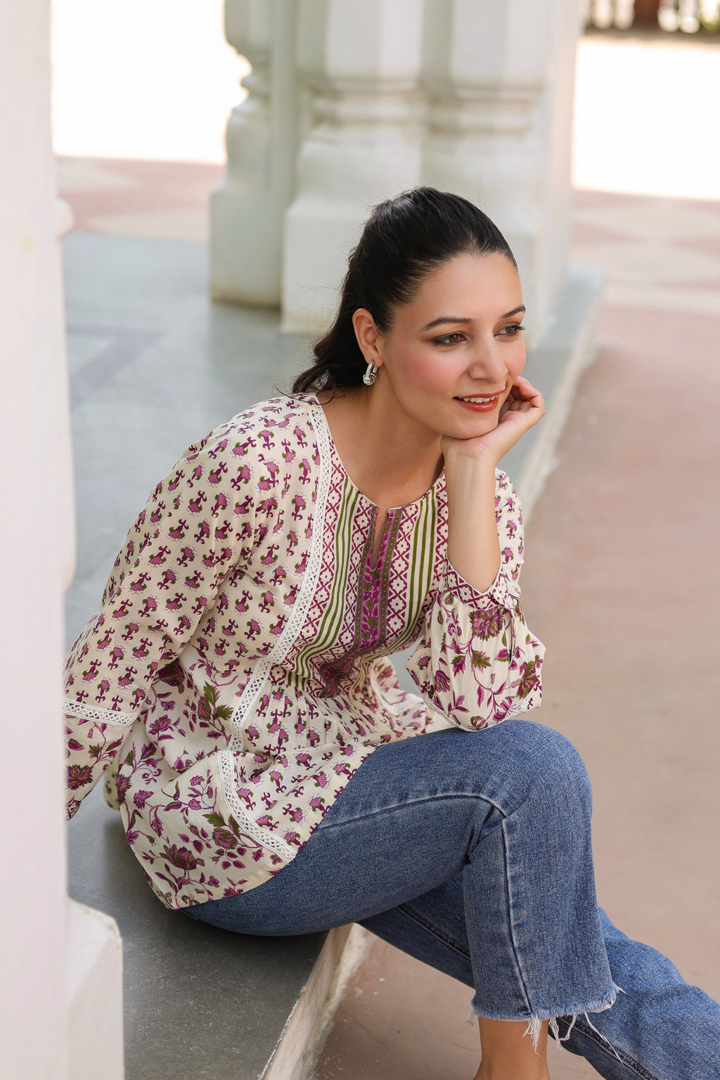 Women Floral Printed Cotton Peplum Top