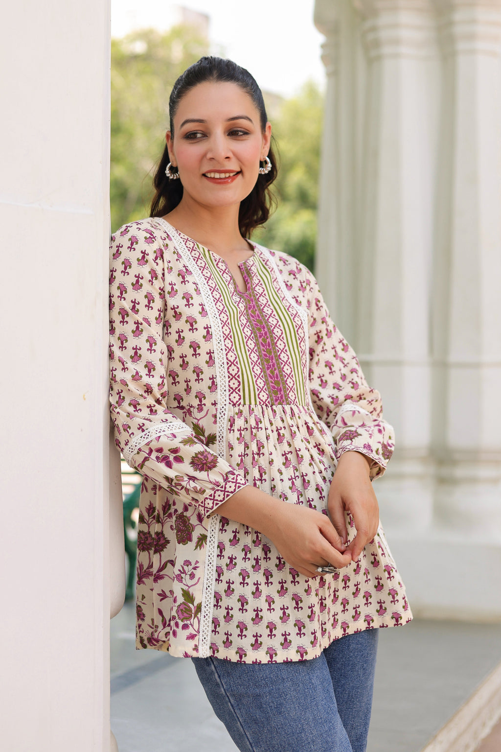 Women Floral Printed Cotton Peplum Top