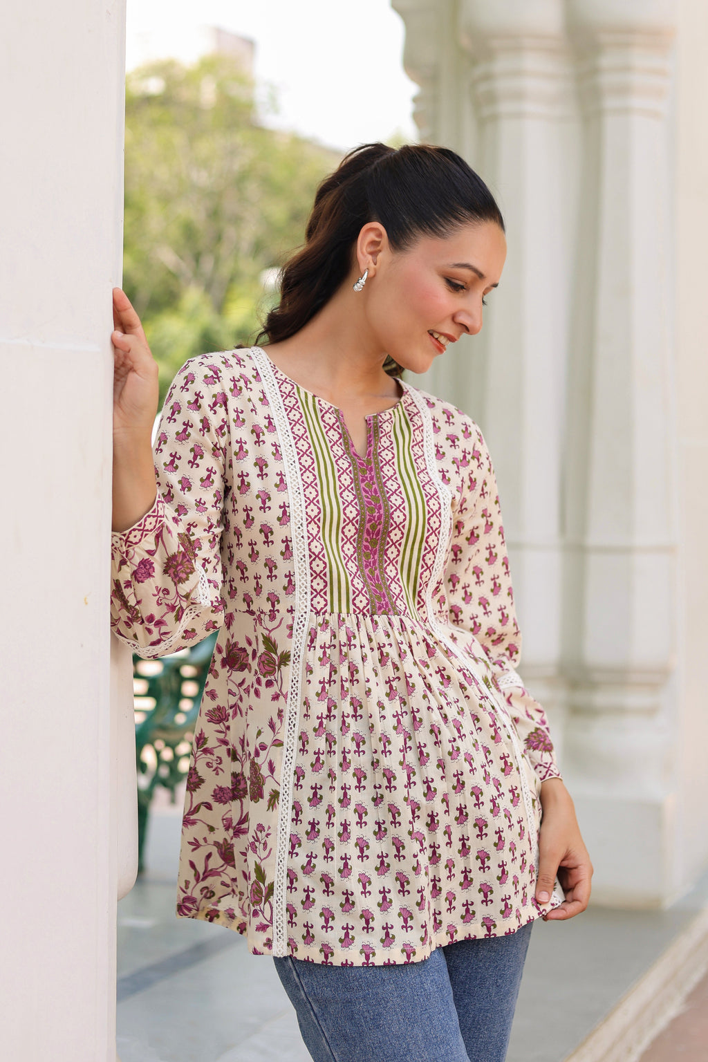 Women Floral Printed Cotton Peplum Top