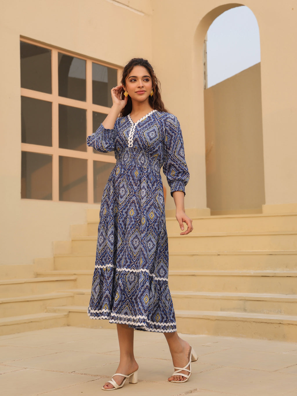 Women Printed Pure Cotton Fit & Flared Ethnic Dress