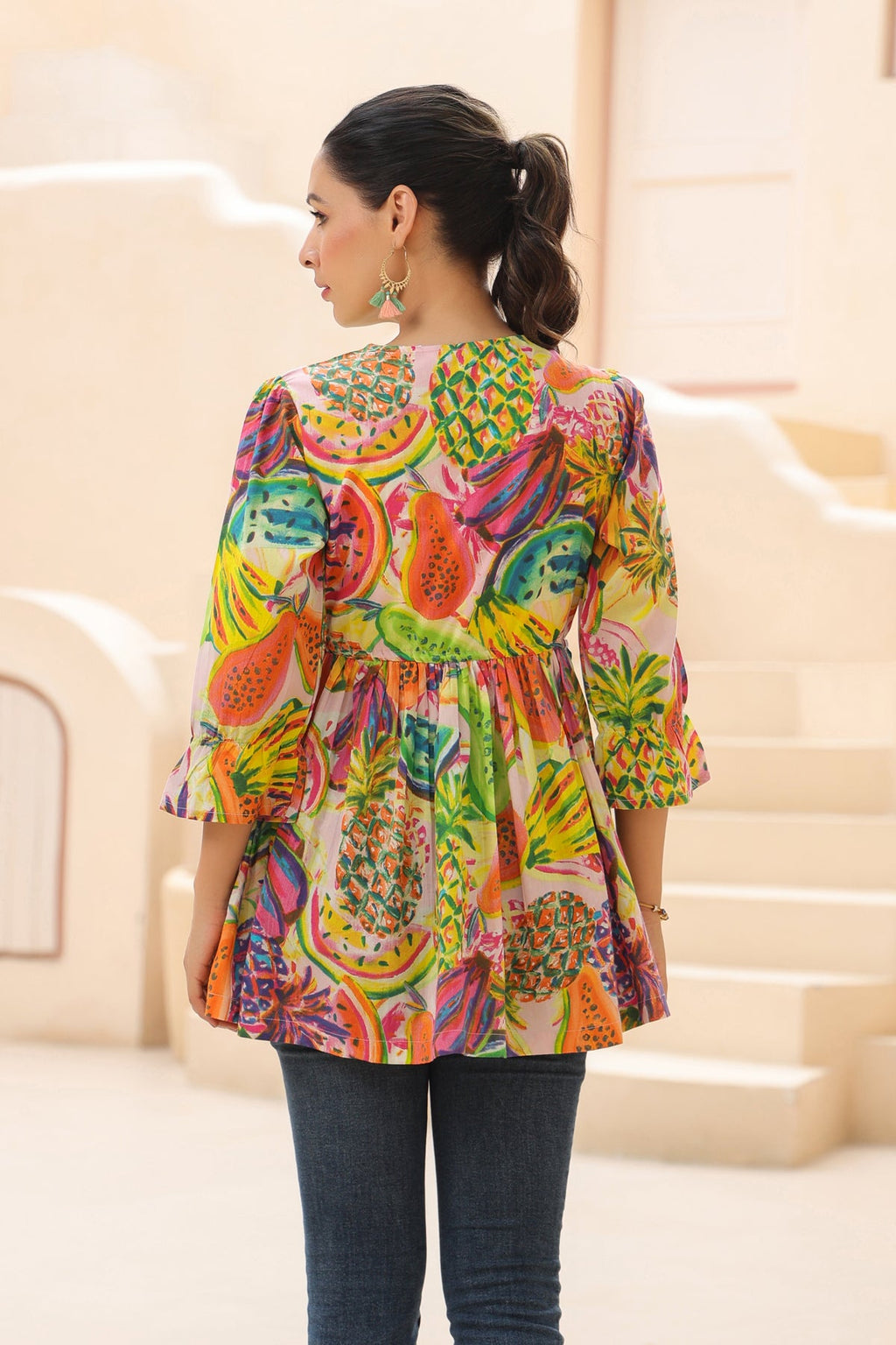 Floral Print Cotton Empire Top