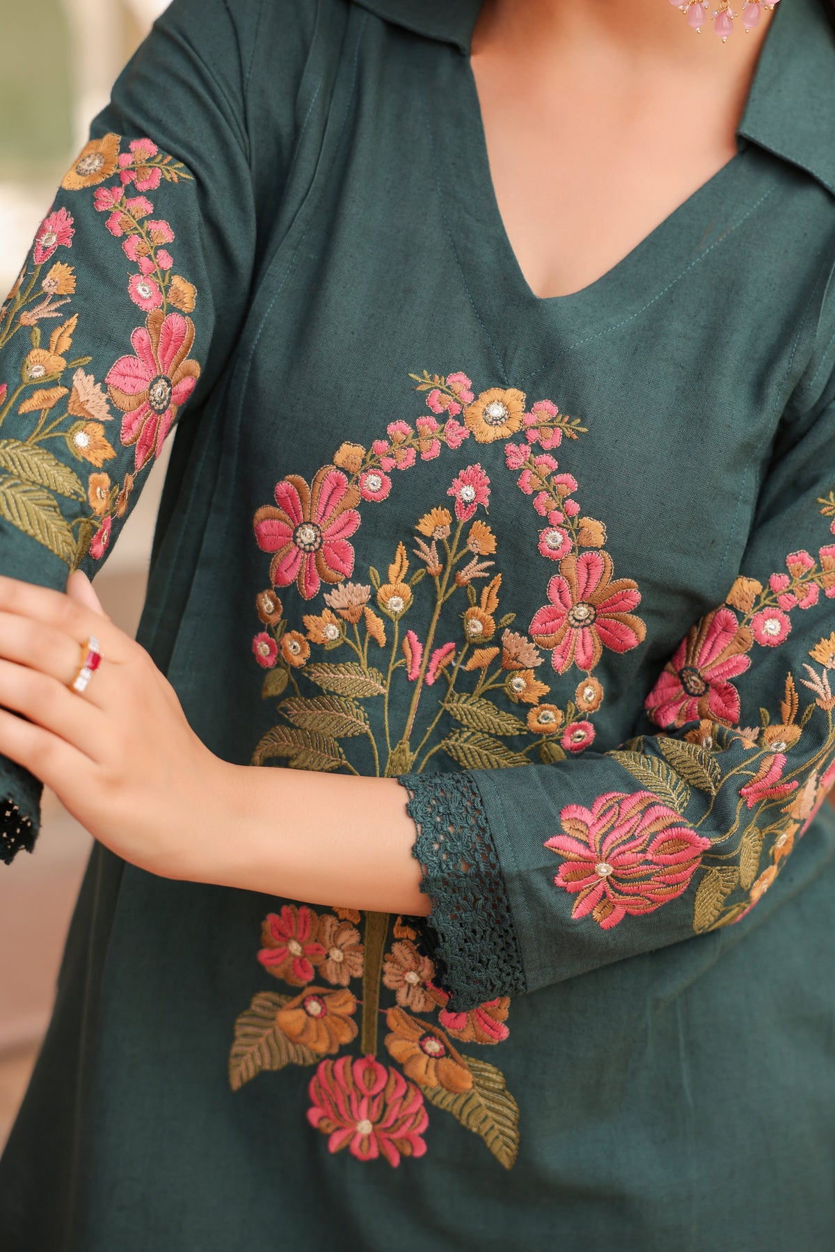 Embroidered Pure Cotton Tunic With Trouser