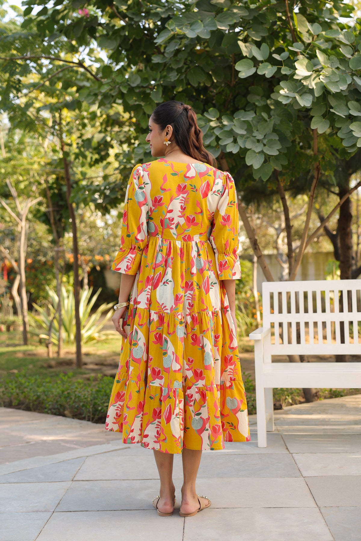 Printed Square Neck Fit and Flare Ethnic Dresses