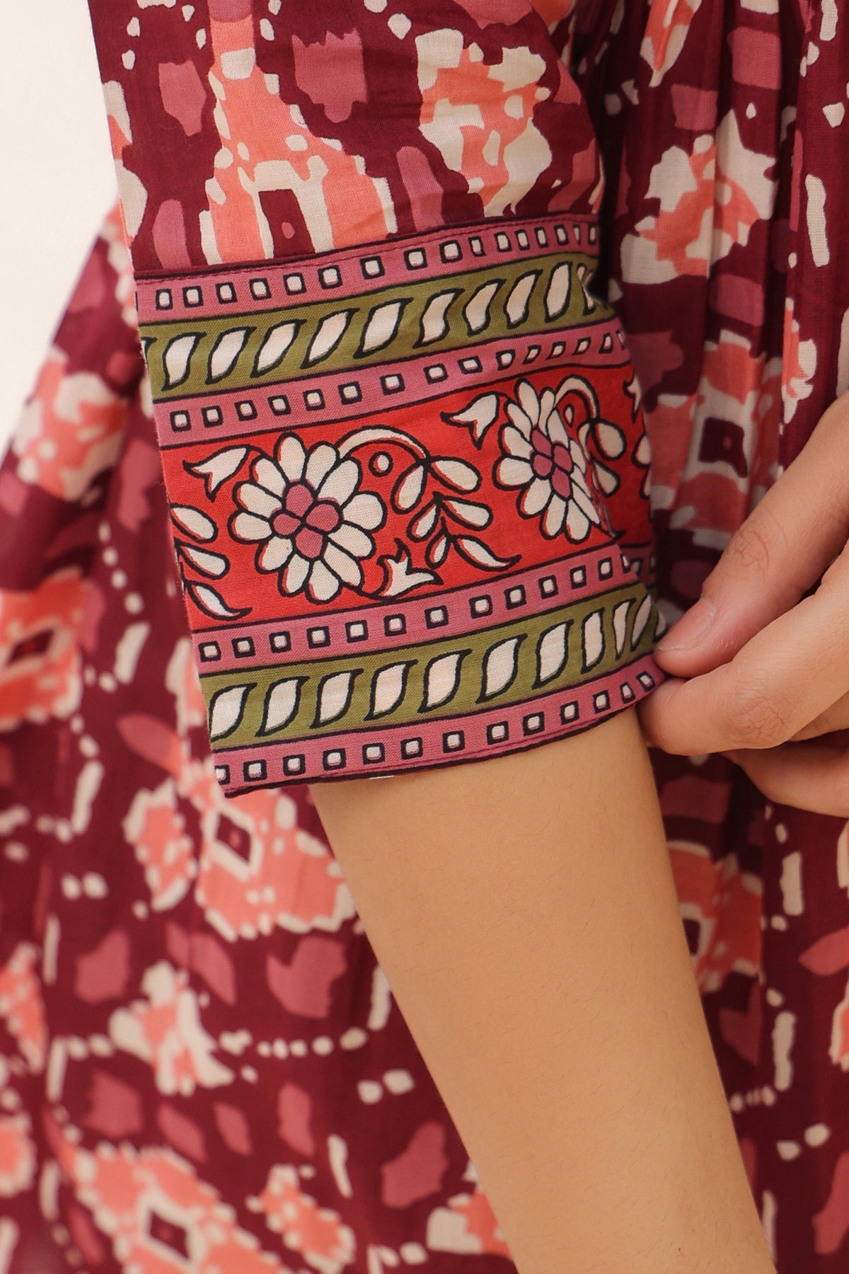 Abstract Printed V-Neck Cotton Top