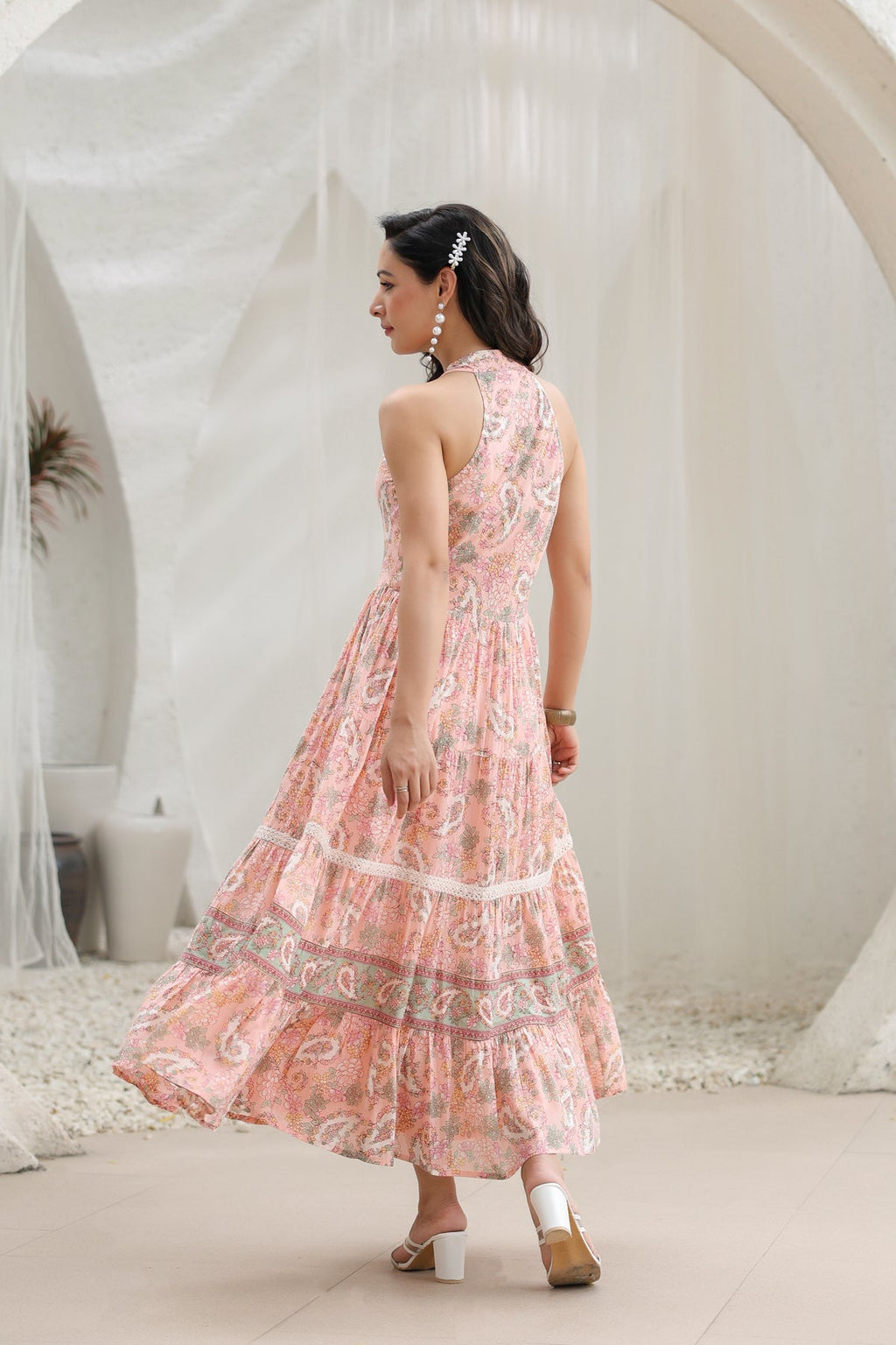 Printed Pure Cotton Fit & Flare Maxi Ethnic Dress