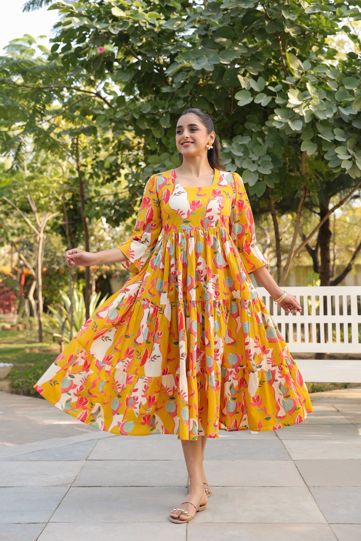Printed Square Neck Fit and Flare Ethnic Dresses