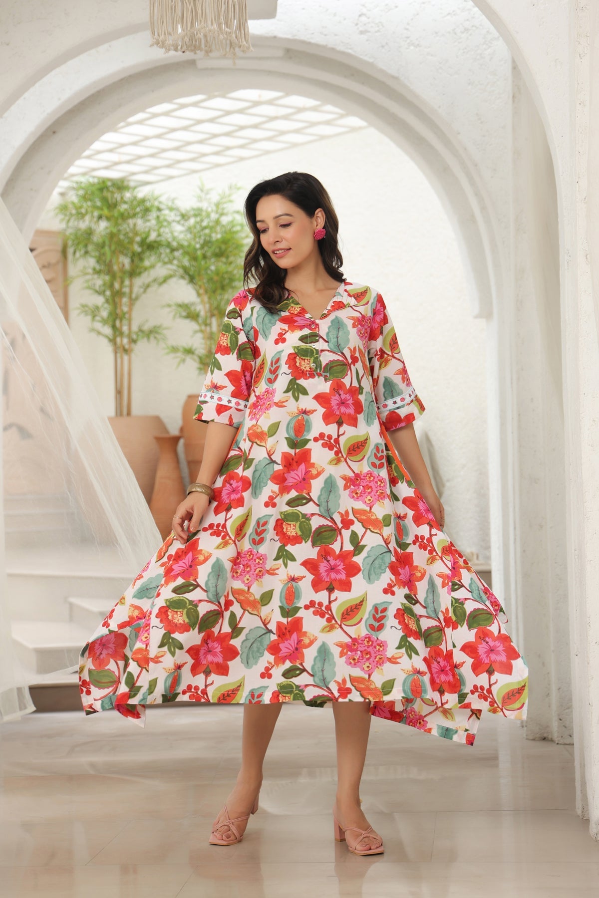 Pure Cotton A-line Midi Ethnic Dresses