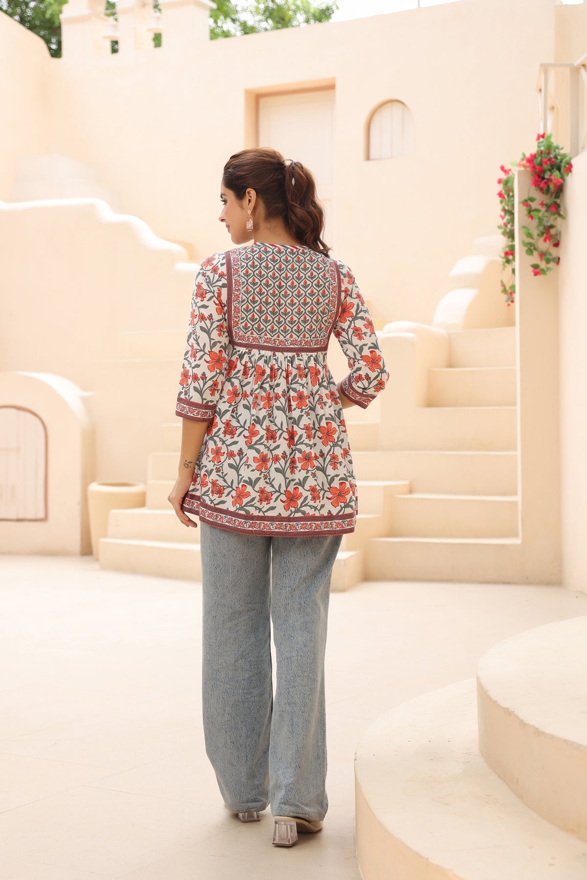 Women Floral Printed Pure Cotton A-Line Top