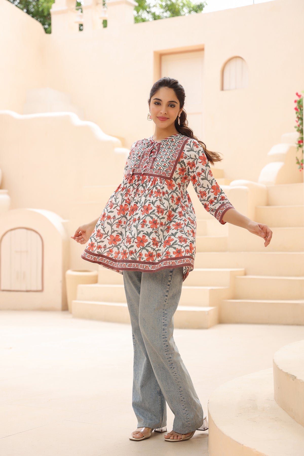Women Floral Printed Pure Cotton A-Line Top