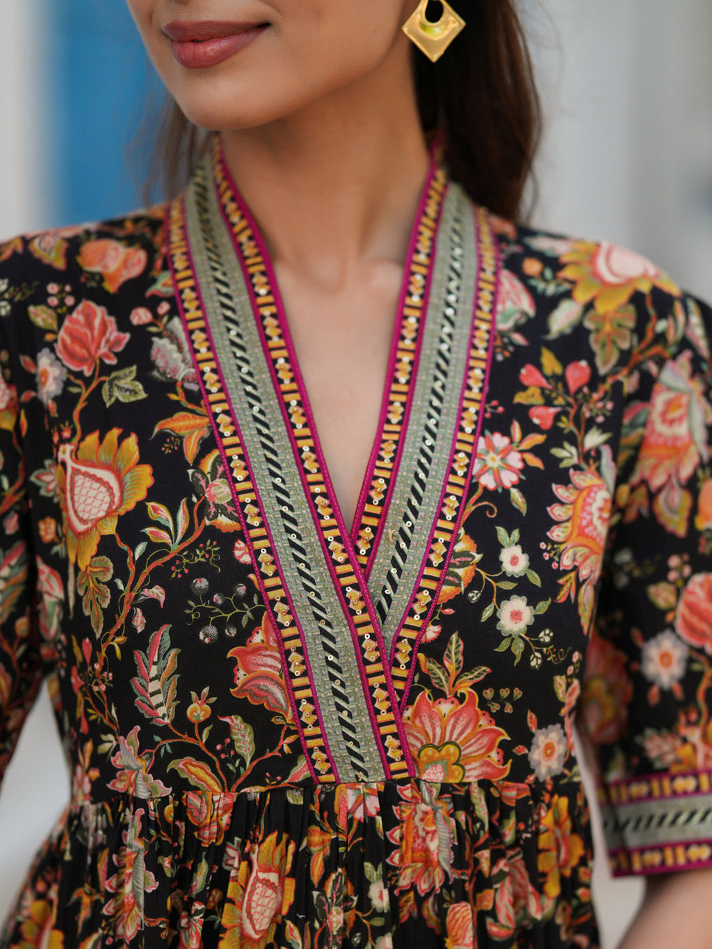 Women Floral Printed Cotton Ethnic Dresses