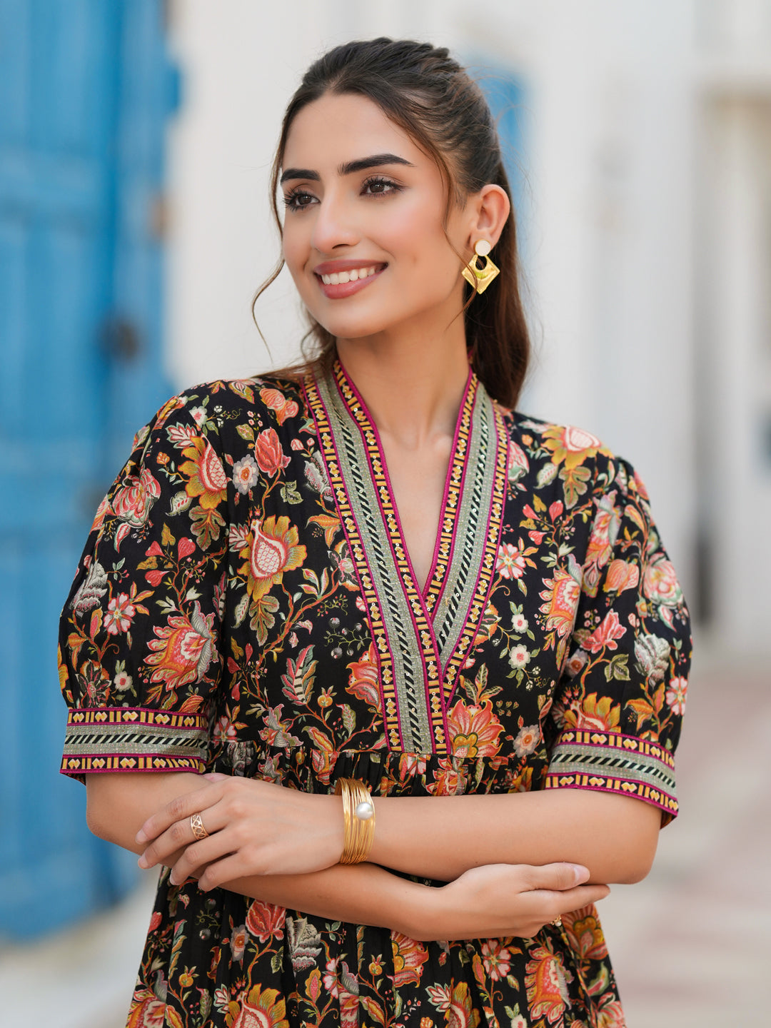 Women Floral Printed Cotton Ethnic Dresses
