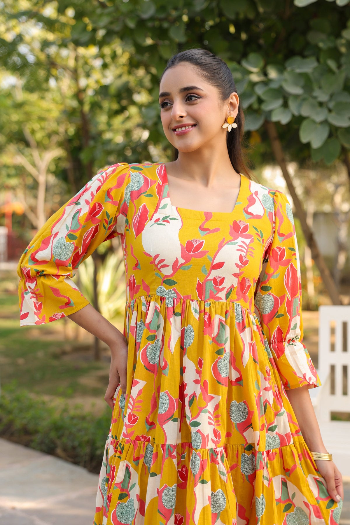Printed Square Neck Fit and Flare Ethnic Dresses