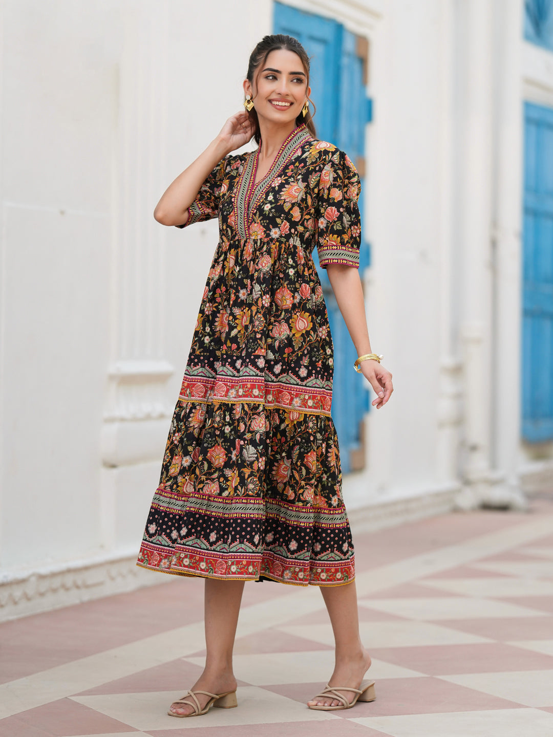 Women Floral Printed Cotton Ethnic Dresses