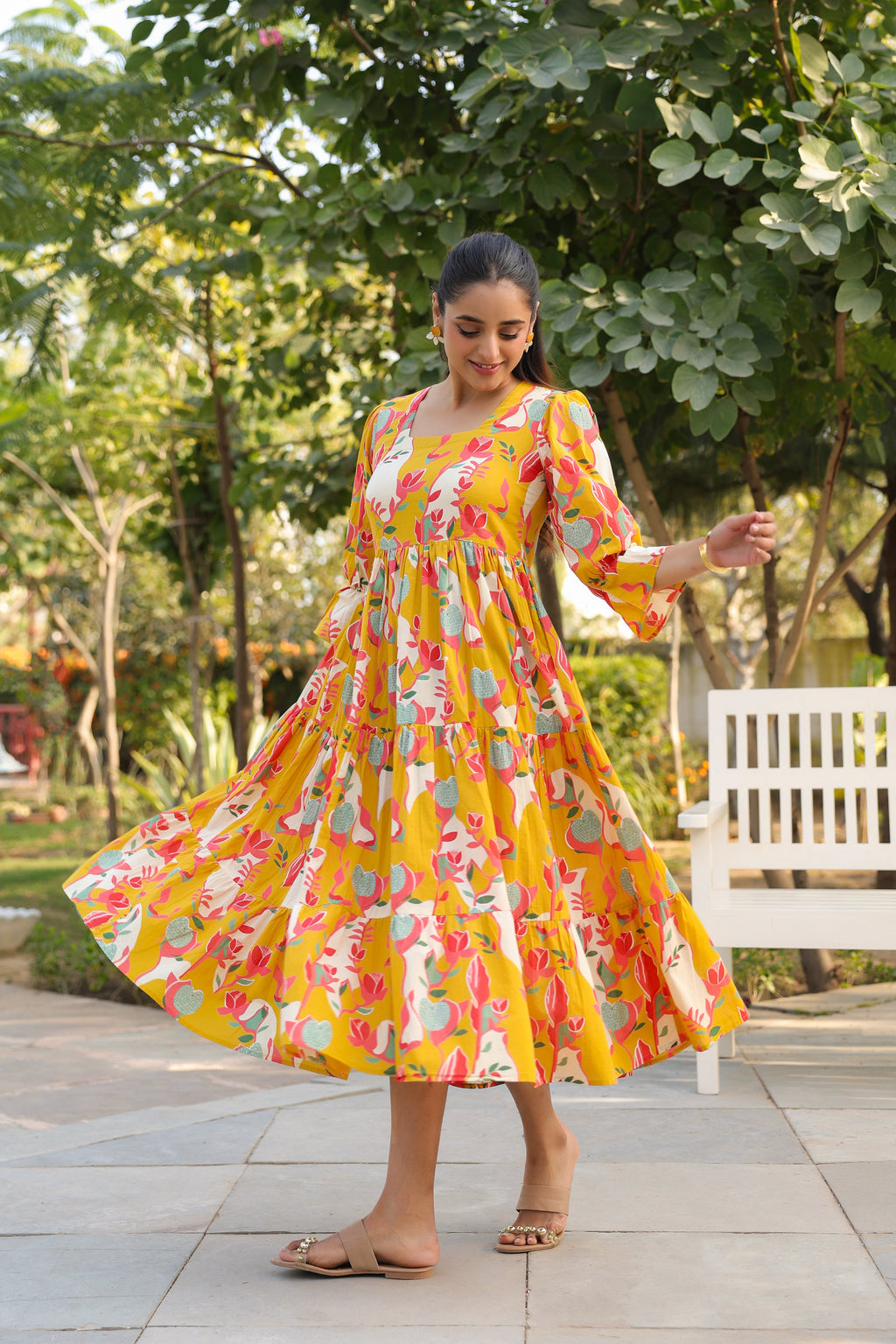 Printed Square Neck Fit and Flare Ethnic Dresses