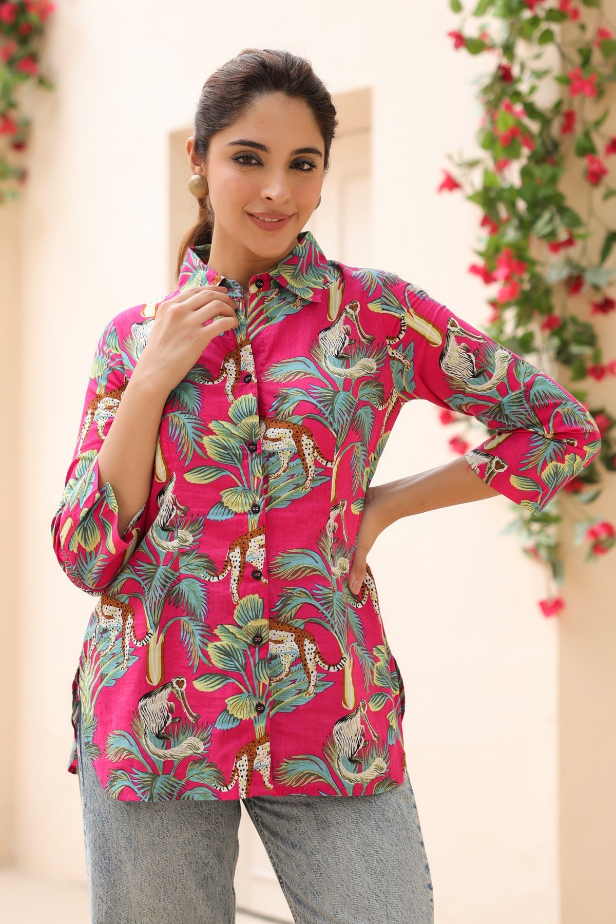 Women Animal Print Pure Cotton Top