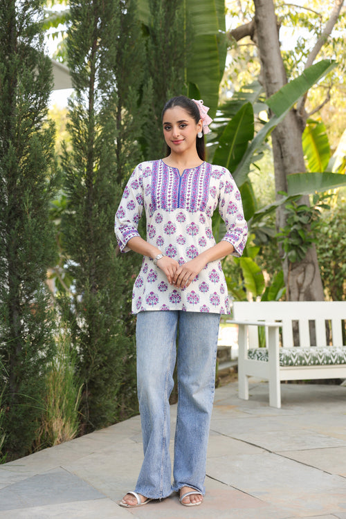Ethnic Motifs Printed Round Neck Pure Cotton Top
